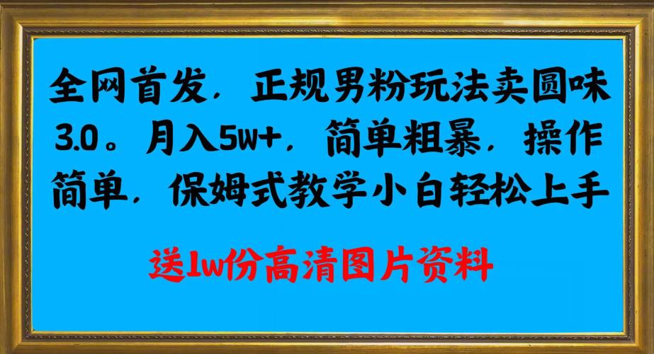 全网首发正规男粉玩法卖圆味3.0,月入5W+,简单粗暴,操作简单,保姆式教学,小白轻松上手-淘金日记