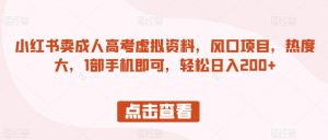 小红书卖成人高考虚拟资料，风口项目，热度大，1部手机即可，轻松日入200+【揭秘】-淘金日记