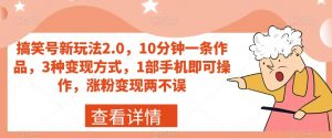搞笑号新玩法2.0,10分钟一条作品,3种变现方式,1部手机即可操作,涨粉变现两不误-淘金日记