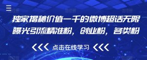 独家揭秘价值一千的微博超话无限曝光引流精准粉，创业粉，各类粉-淘金日记