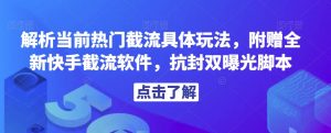 解析当前热门截流具体玩法，附赠全新快手截流软件，抗封双曝光脚本【揭秘】-淘金日记
