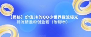 【揭秘】价值3k的QQ小世界截流曝光引流精准粉创业粉（附脚本）-淘金日记