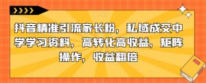 抖音精准引流家长粉,私域成交中学学习资料,高转化高收益,矩阵操作,收益翻倍【揭秘】-淘金日记