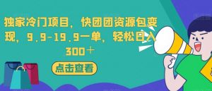 独家冷门项目,快团团资源包变现,9.9-19.9一单,轻松日入300+【揭秘】-淘金日记