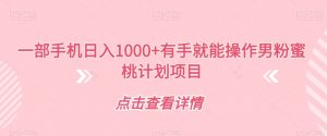 一部手机日入1000+有手就能操作男粉蜜桃计划项目【揭秘】-淘金日记