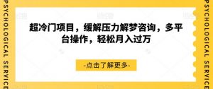 超冷门项目,缓解压力解梦咨询,多平台操作,轻松月入过万【揭秘】-淘金日记