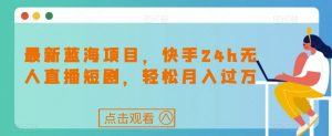 最新蓝海项目，快手24h无人直播短剧，轻松月入过万【揭秘】-淘金日记