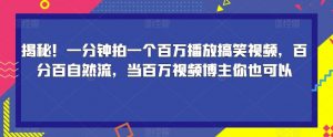 揭秘!一分钟拍一个百万播放搞笑视频,百分百自然流,当百万视频博主你也可以-淘金日记