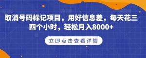 取消号码标记项目，用好信息差，每天花三四个小时，轻松月入8000+【揭秘】-淘金日记