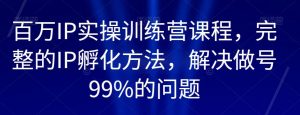 百万IP实操训练营课程,完整的IP孵化方法,解决做号99%的问题-淘金日记