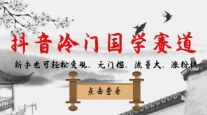 抖音冷门国学赛道，新手也可轻松变现，无门槛，流量大，涨粉快-淘金日记