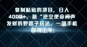 复制粘贴的项目，日入4000+，新“逆空使命“闷声发财的野路子玩法，一部手机即可上手-淘金日记
