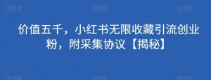 价值五千,小红书无限收藏引流创业粉,附采集协议【揭秘】-淘金日记