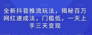 全新抖音推流玩法,揭秘百万网红速成法,门槛低,一天上手三天变现-淘金日记