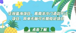 正规蓝海项目，高需求冷门酒店代订项目，简单无脑可长期稳定项目【揭秘】-淘金日记