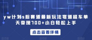 yw计划s粉赛道最新玩法弯道超车单天变现700+小白轻松上手-淘金日记