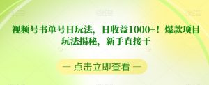 视频号书单号日玩法,日收益1000+!爆款项目玩法揭秘,新手直接干【揭秘】-淘金日记