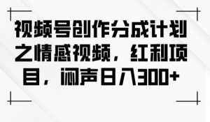 视频号创作分成计划之情感视频，红利项目，闷声日入300+-淘金日记