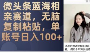 微头条蓝海相亲赛道,无脑复制粘贴,单账号日入100+-淘金日记