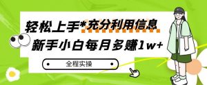 每月多赚1w+，新手小白如何充分利用信息赚钱，全程实操！【揭秘】-淘金日记