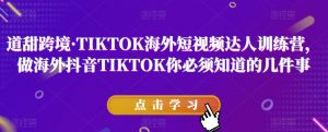 道甜跨境·TIKTOK海外短视频达人训练营,做海外抖音TIKTOK你必须知道的几件事-淘金日记