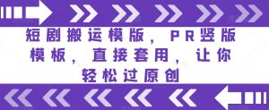 短剧搬运模版，PR竖版模板，直接套用，让你轻松过原创-淘金日记