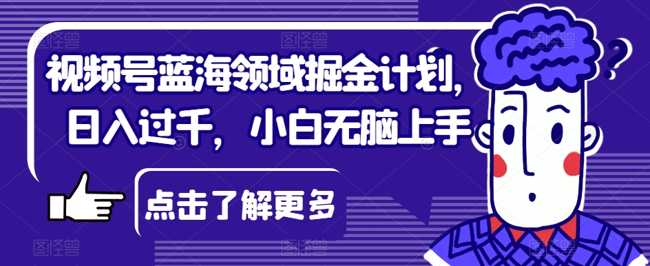 视频号蓝海领域掘金计划，日入过千，小白无脑上手【揭秘】-淘金日记