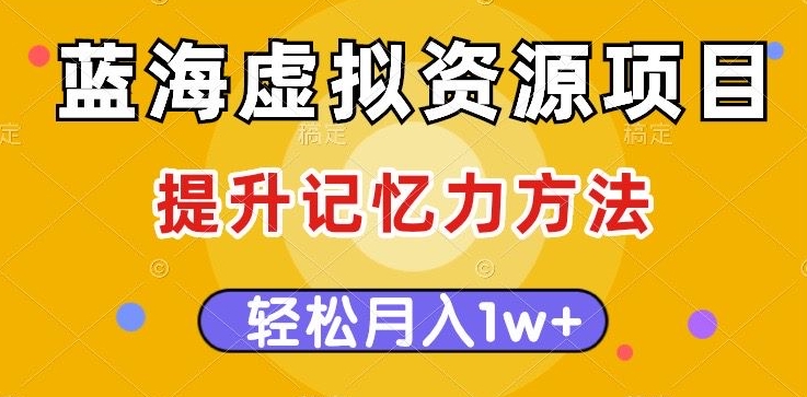 蓝海虚拟资源项目，提升记忆力方法，多种变现方式，轻松月入1w+【揭秘】-淘金日记