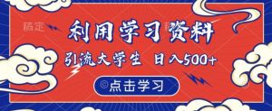 利用学习资料引流大学生粉,靠虚拟资源日入500+【揭秘】-淘金日记