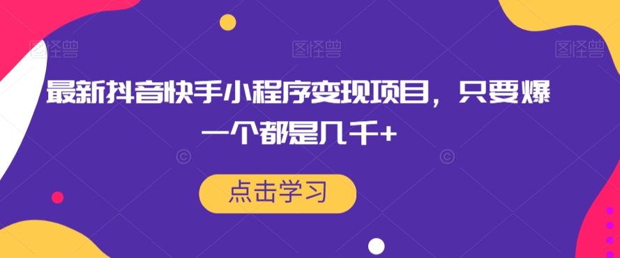 最新抖音快手小程序变现项目，只要爆一个都是几千+-淘金日记