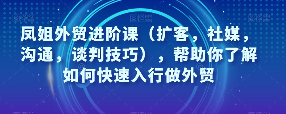凤姐外贸进阶课（扩客，社媒，沟通，谈判技巧），帮助你了解如何快速入行做外贸-淘金日记