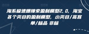 淘系极速爆搜索盈利模型2.0,淘宝各个类目的盈利模型,小类目/高客单/标品 非标-淘金日记
