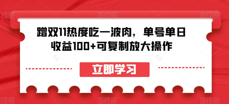 蹭双11热度吃一波肉,单号单日收益100+可复制放大操作【揭秘】-淘金日记