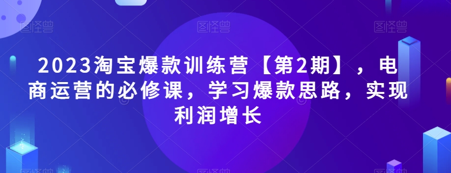 2023淘宝爆款训练营【第2期】，电商运营的必修课，学习爆款思路，实现利润增长-淘金日记