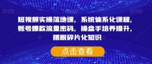 短视频实操落地课，系统体系化课程，账号爆款流量密码，操盘手培养提升，摆脱碎片化知识-淘金日记
