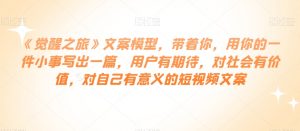 《觉醒之旅》文案模型，带着你，用你的一件小事写出一篇，用户有期待，对社会有价值，对自己有意义的短视频文案-淘金日记