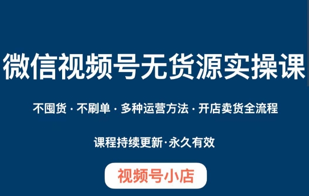 微信视频号小店无货源实操课程，​不囤货·不刷单·多种运营方法·开店卖货全流程-淘金日记