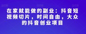 在家就能做的副业:抖音短视频切片,时间自由,大众的抖音创业项目-淘金日记