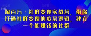 淘百万·社群变现实战营，带你打通社群变现的底层逻辑，建立一个能赚钱的社群-淘金日记