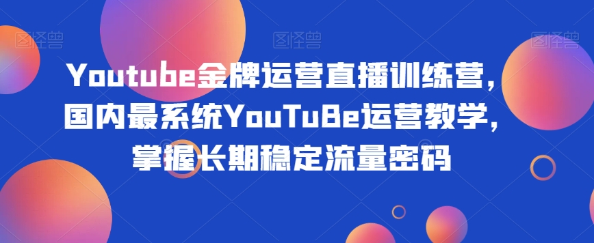 Youtube金牌运营直播训练营，国内最系统YouTuBe运营教学，掌握长期稳定流量密码-淘金日记