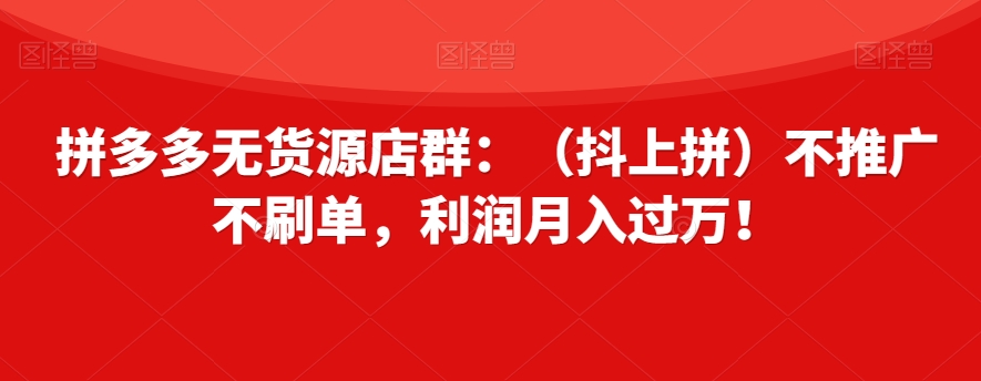拼多多无货源店群：（抖上拼）不推广不刷单，利润月入过万！【揭秘】-淘金日记