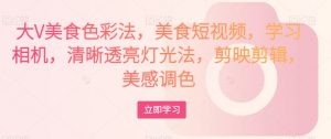 大V美食色彩法,美食短视频,学习相机,清晰透亮灯光法,剪映剪辑,美感调色-淘金日记