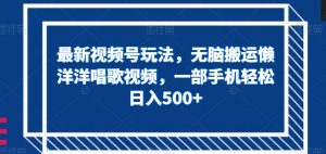 最新视频号玩法，无脑搬运懒洋洋唱歌视频，一部手机轻松日入500+【揭秘】-淘金日记