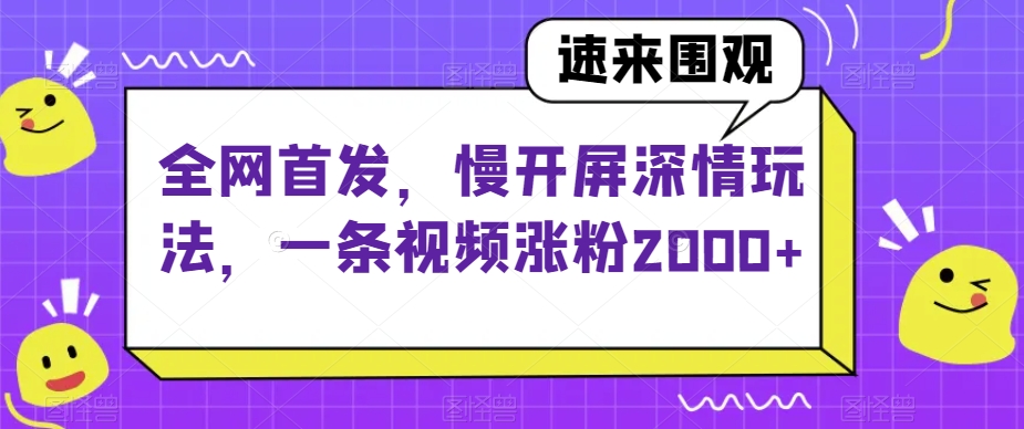 全网首发，慢开屏深情玩法，一条视频涨粉2000+【揭秘】-淘金日记