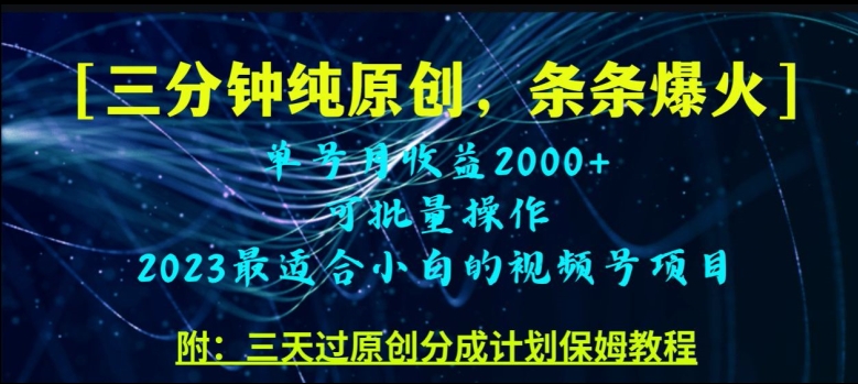 三分钟制作视频号纯原创，条条爆款，轻松月入过万【揭秘】-淘金日记