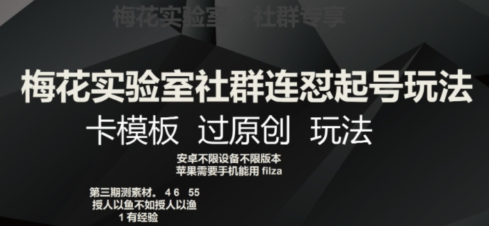 梅花实验室社群连怼起号玩法，卡模板过原创玩法【揭秘】-淘金日记