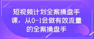 短视频计划全案操盘手课，从0-1会做有效流量的全案操盘手-淘金日记