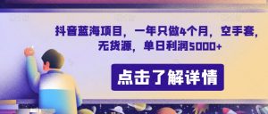 抖音蓝海项目，一年只做4个月，空手套，无货源，单日利润5000+【揭秘】-淘金日记