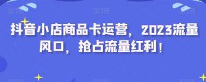 抖音小店商品卡运营,2023流量风口,抢占流量红利!-淘金日记