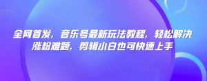全网首发,音乐号最新玩法教程,轻松解决涨粉难题,剪辑小白也可快速上手-淘金日记